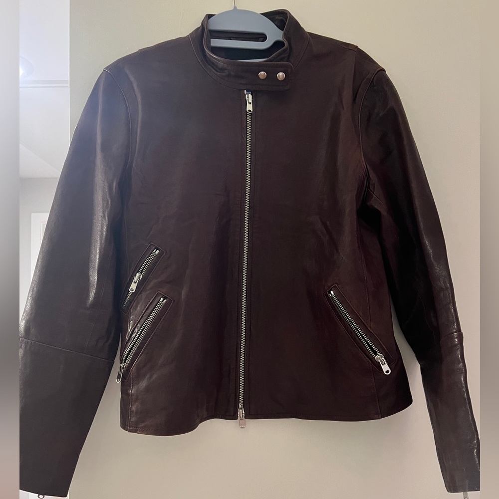100% Lamb leather jacket in wine red / size L